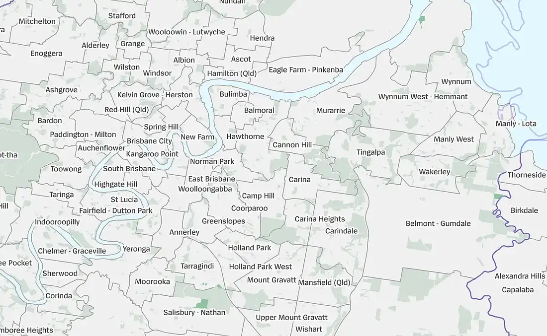 Map of the six Brisbane bayside and Redlands investment suburbs compared in this yield guide